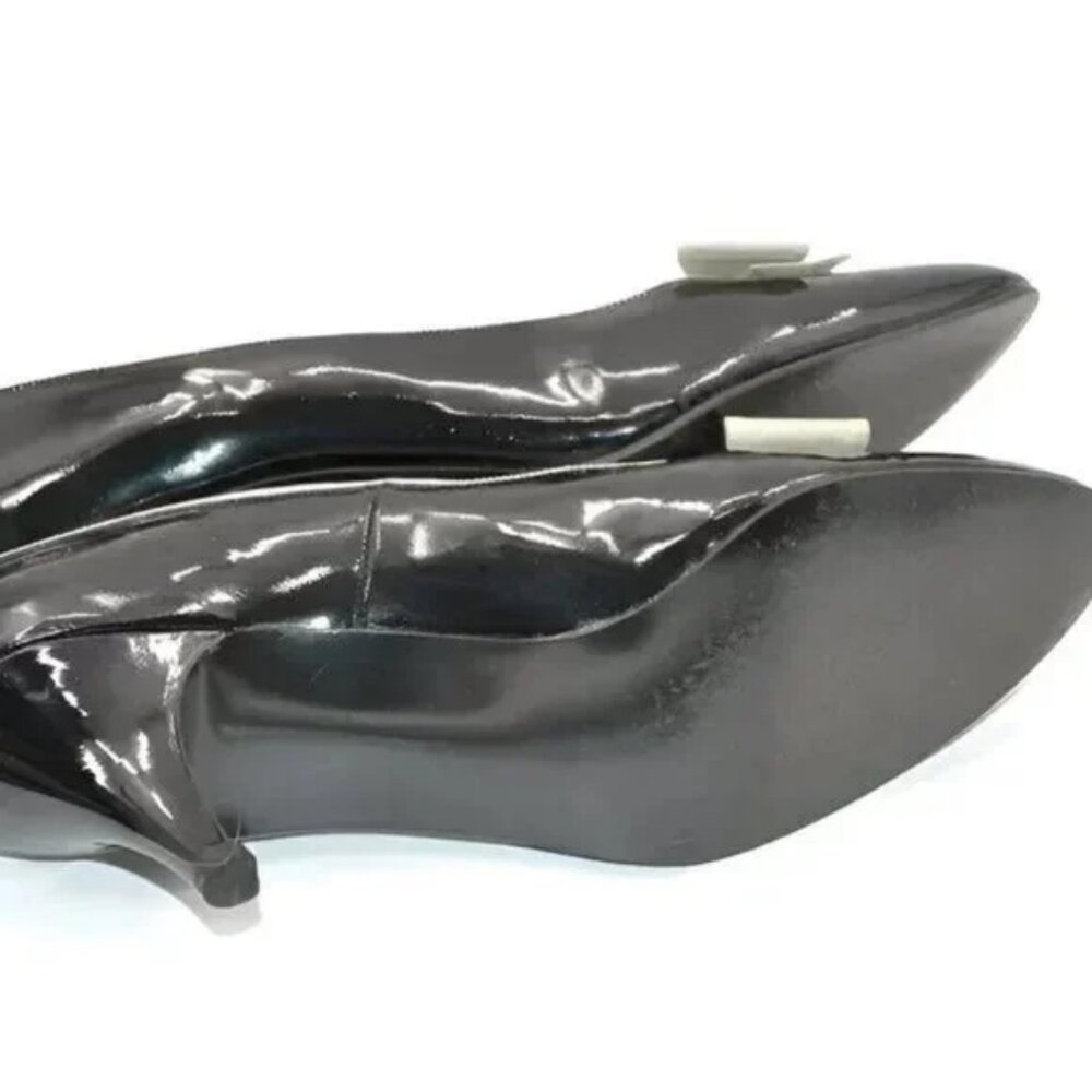 Palizzio Black Spanish Patent Leather Ivory Bow Minimalist Classic Pumps Heels 9 - Picture 11 of 13
